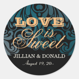 Elegant Zwart Zirkoon Damast Monogram Favor Ronde Sticker