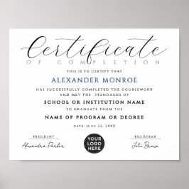 Elegant zwartblauw certificaat digitaal diploma poster