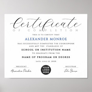Elegant zwartblauw certificaat digitaal diploma poster