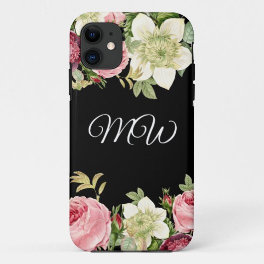 Elegant zwartBloemen Monogram Hoesje-Mate iPhone C Case-Mate iPhone Case (Achterkant)