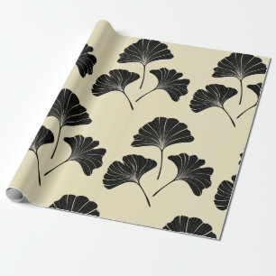 Elegant zwarte beige ginkgo bladeren cadeaupapier