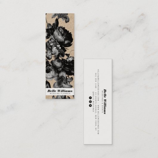 Elegant zwarte bloemen  bloemkraft mini visitekaartje (Voorkant / Achterkant)