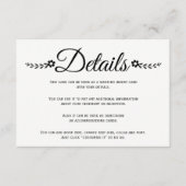 Elegant zwarte bloemen, trougrafie bruiloft informatiekaartje (Voorkant)