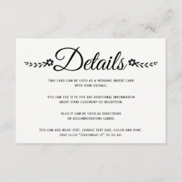 Elegant zwarte bloemen, trougrafie bruiloft informatiekaartje