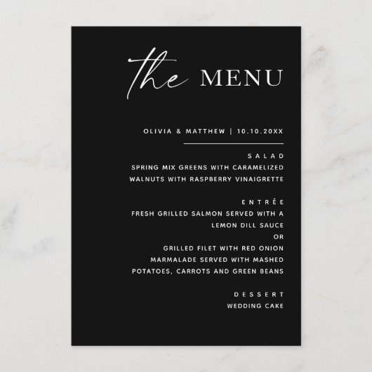 Elegant Zwarte Bruiloft. Moderne Minimalistische R Menu (Voorkant)