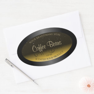 Elegant zwarte bruine beige gradiëntetiketten voor ovale sticker