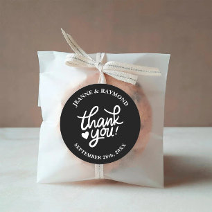 Elegant Zwarte Calligrafie Trouw Trouwkaartjes Bed Ronde Sticker
