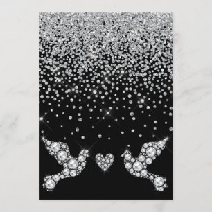 ELEGANT ZWARTE DIAMOND CRYSTAL DOVE WEDING KAART