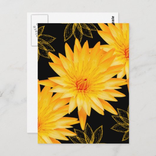 Elegant zwarte en gele lillies - sjabloon briefkaart (Voorkant / Achterkant)