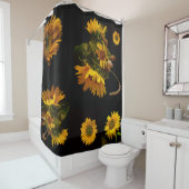 Elegant zwarte en gele zonnebloemen douchegordijn (In situ)