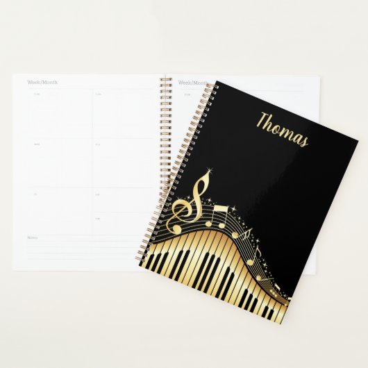 Elegant zwarte en Gold Piano-toetsenbord Planner (Display)