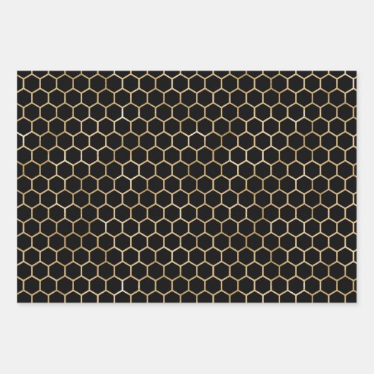 Elegant zwarte en gouden bijen inpakpapier vel (Voorkant 2)