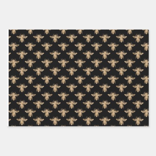 Elegant zwarte en gouden bijen inpakpapier vel (Voorkant)