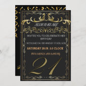 Elegant zwarte en gouden uitnodiging om te vieren (Voorkant / Achterkant)