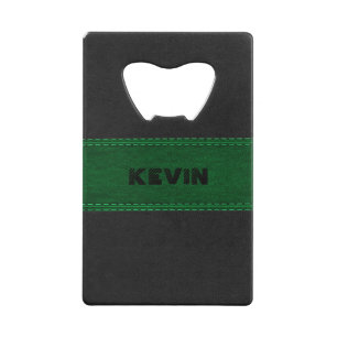 Elegant zwarte en groene  lederen creditcard creditkaart flessenopener