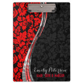 Elegant zwarte en rode Damasjes met zilveraccessoi Klembord (Voorkant)