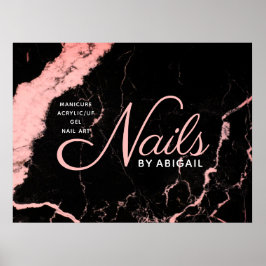 Elegant zwarte en roze marmernagels op naam poster