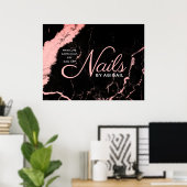 Elegant zwarte en roze marmernagels op naam poster (Thuiskantoor)