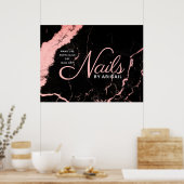 Elegant zwarte en roze marmernagels op naam poster (Keuken)