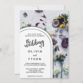 Elegant zwarte en witte floral Wedding Invitation Kaart (Voorkant)
