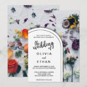 Elegant zwarte en witte floral Wedding Invitation Kaart (Voorkant / Achterkant)