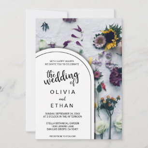 Elegant zwarte en witte floral Wedding Invitation Kaart