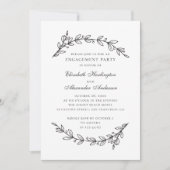 Elegant zwarte en witte florale verlofpartij kaart (Voorkant)