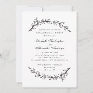 Elegant zwarte en witte florale verlofpartij kaart