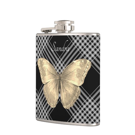 Elegant zwarte en witte gouden vlinder heupfles (Links)