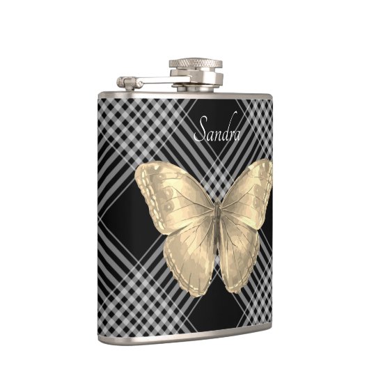 Elegant zwarte en witte gouden vlinder heupfles (Rechts)