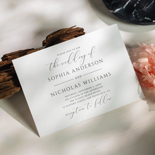 Elegant zwarte en witte kalligrafie script bruilof kaart