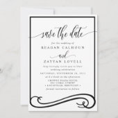 Elegant zwarte en witte kalligrafie Sparen de Datu Save The Date (Voorkant)