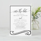 Elegant zwarte en witte kalligrafie Sparen de Datu Save The Date (Staand voorkant)