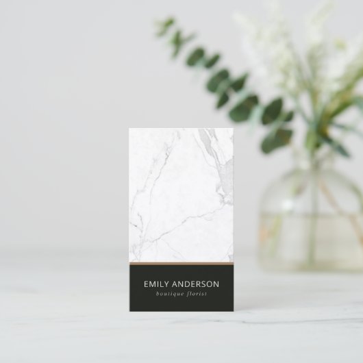 ELEGANT ZWARTE EN WITTE MARBLE TEXTURE PROFESSIONA VISITEKAARTJE (Staand voorkant)