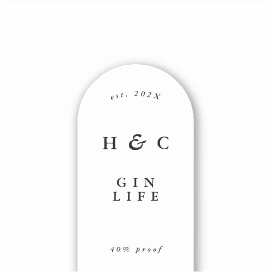 Elegant zwarte en witte moderne flessengte met gin sticker (Voorkant)