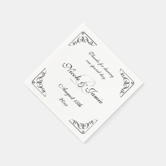 Elegant zwarte en witte monogram bruiloft servette servet (Hoek)