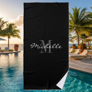 Elegant zwarte en witte monogrammen badhanddoek