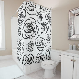 Elegant zwarte en witte rozen op witte achtergrond douchegordijn