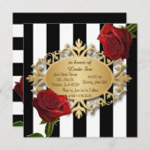Elegant zwarte en witte strepen en rode rozen kaart (Voorkant / Achterkant)