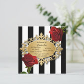 Elegant zwarte en witte strepen en rode rozen kaart (Staand voorkant)