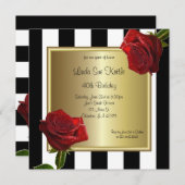 Elegant zwarte en witte strepen en rode rozen kaart (Voorkant / Achterkant)
