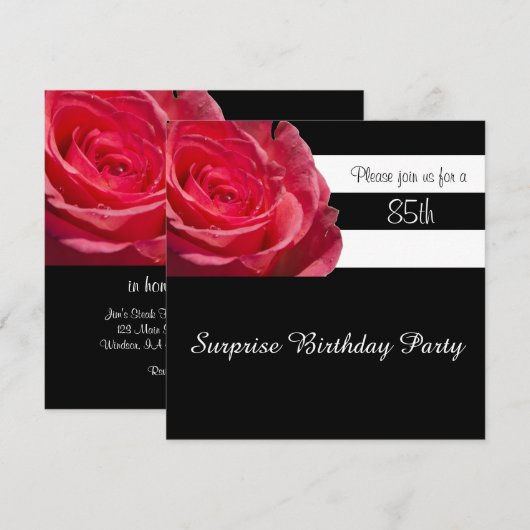 Elegant zwarte en witte strepen en roze rozen kaart (Voorkant / Achterkant)