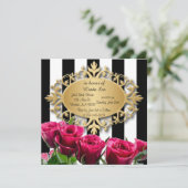 Elegant zwarte en witte strepen en roze rozen kaart (Staand voorkant)
