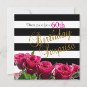 Elegant zwarte en witte strepen en roze rozen kaart (Achterkant)