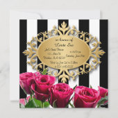 Elegant zwarte en witte strepen en roze rozen kaart (Voorkant)