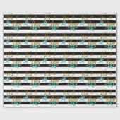 Elegant zwarte en witte strepen met blauwe Floral Cadeaupapier (Vlak)