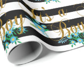 Elegant zwarte en witte strepen met blauwe Floral Cadeaupapier (Rol Hoek)