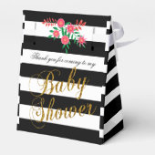 Elegant zwarte en witte strepen met roze Floral Bedankdoosjes (Achterkant)