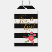 Elegant zwarte en witte strepen met roze Floral Cadeaulabel (Voorkant)