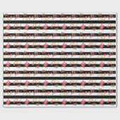 Elegant zwarte en witte strepen met roze Floral Cadeaupapier (Vlak)